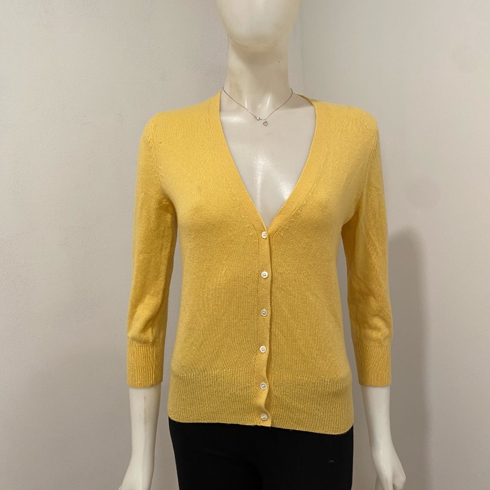 Joe Fresh 100% Cashmere Yellow V-Neck Sweater Small Petite SP